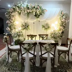 Dekorasi Akad Nikah<br>2m Bunga Artificial<br>Kursi Duduk